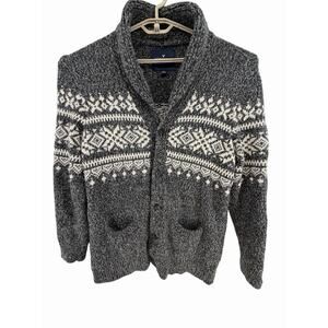 American Eagle Shawl Collar Cardigan Mens XL TALL Gray Nordic Wool Blend Cabin